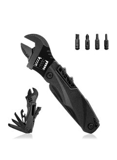 Adjustable Wrench, Universal Pocket Multifunction Spanner with Flathead Phillips Screwdriver Nail File Bottle Can Opener, Compact Survial Gear Camping Accessory, for Small Projects Repairing