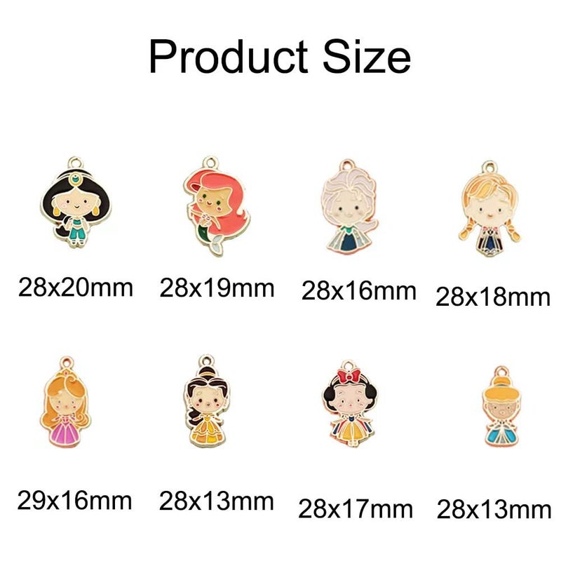 GTONEE 32pcs Enamel Princess Charms - Mini Size Cute Cartoon Girl Mermaid Princess Charms for Jewelry Making DIY Necklace Bracelet Earrings Keychains Handbags Decoration, 8 Styles - Image 3