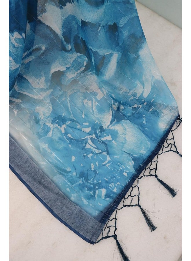 Women’s Pure Soft Linen Sarees With Unstitched Blouse Piece || Sarees For Women And Girls || Saree For Festival Party Wedding (Navy Blue) - Image 4