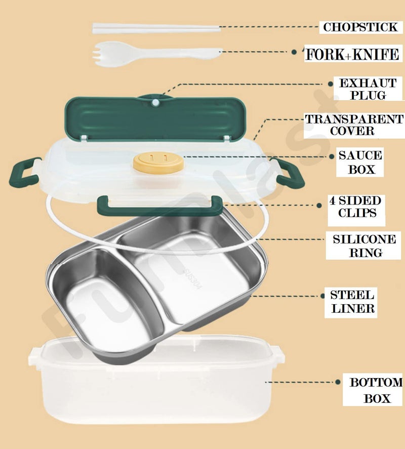 FunBlast Insulated Stainless Steel Lunch Box Tiffin Box for School – Lunch Box for Kids, Lunch Box with SpoonFork and Chopsticks, School Tiffin Box for Boys, Girls – Capacity – 980 ML - Image 2