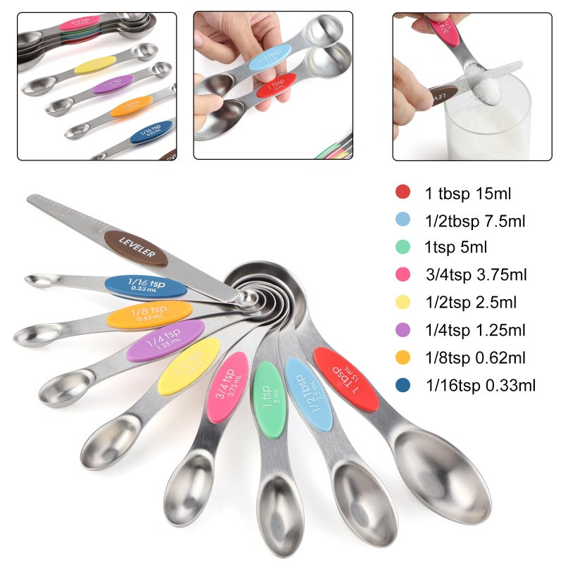CHAMTILE Magnetic Measuring Spoons Set Stainless Steel Dual Sided Stackable Teaspoon Tablespoon Nesting Measuring Spoon for Measuring Dry and Liquid Ingredients Color - Image 2