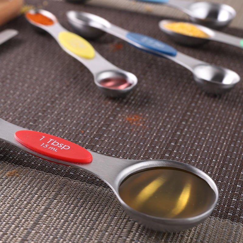 CHAMTILE Magnetic Measuring Spoons Set Stainless Steel Dual Sided Stackable Teaspoon Tablespoon Nesting Measuring Spoon for Measuring Dry and Liquid Ingredients Color - Image 5
