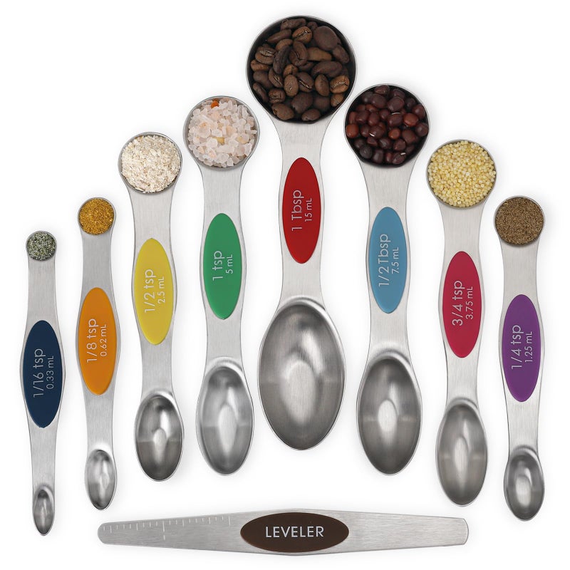 CHAMTILE Magnetic Measuring Spoons Set Stainless Steel Dual Sided Stackable Teaspoon Tablespoon Nesting Measuring Spoon for Measuring Dry and Liquid Ingredients Color - Image 1