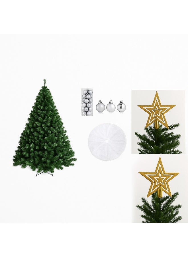 ACLIX 4 in 1 Artificial Green X mas Tree 150 cm Silver Ball Star And Tree Skirt 78cm With Star