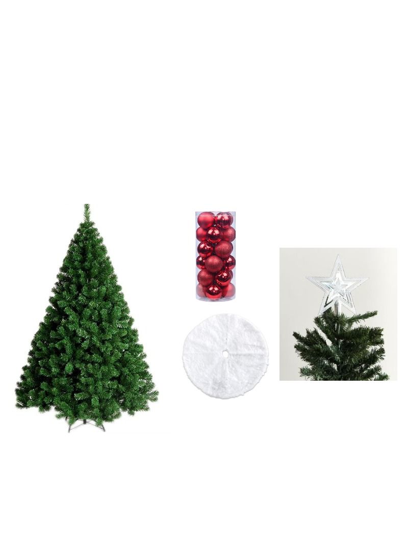 ACLIX 4 in 1 Artificial Green X mas Tree 150cm RED Ball Star And Tree Skirt 78cm With Star 