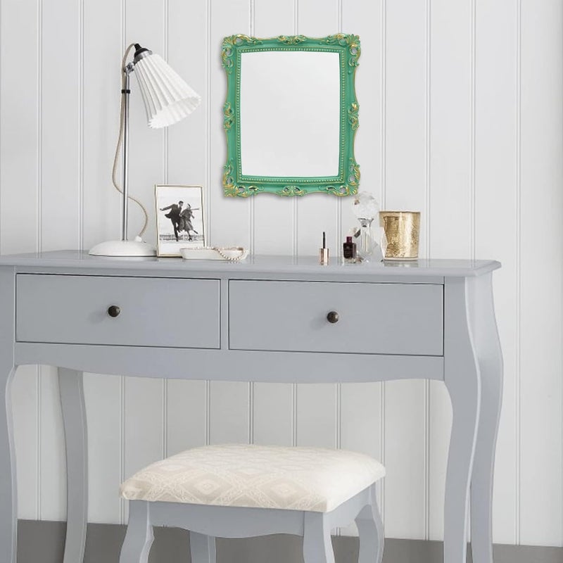 Funerom Vintage 11 x 9.5 inch Decorative Mirror, Wall Mounted & Tabletop Makeup Mirror ，Square (Light Green) - Image 2
