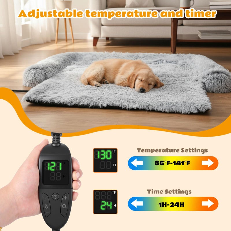 Grinsvalley Heated Dog Couch Bed for Large Size Dog Adjustable Temperature & Timer 45 x 37 x 6 in Calming Plush Fur Pet Bed Couch Cover with Electric Heating Pad Fluffy Plush Sofa Mat for Large Medium Dogs Cats - Image 5