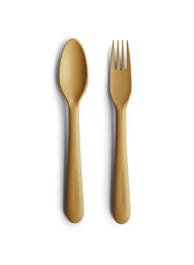 mushie Baby Fork And Spoon Set - Mustard