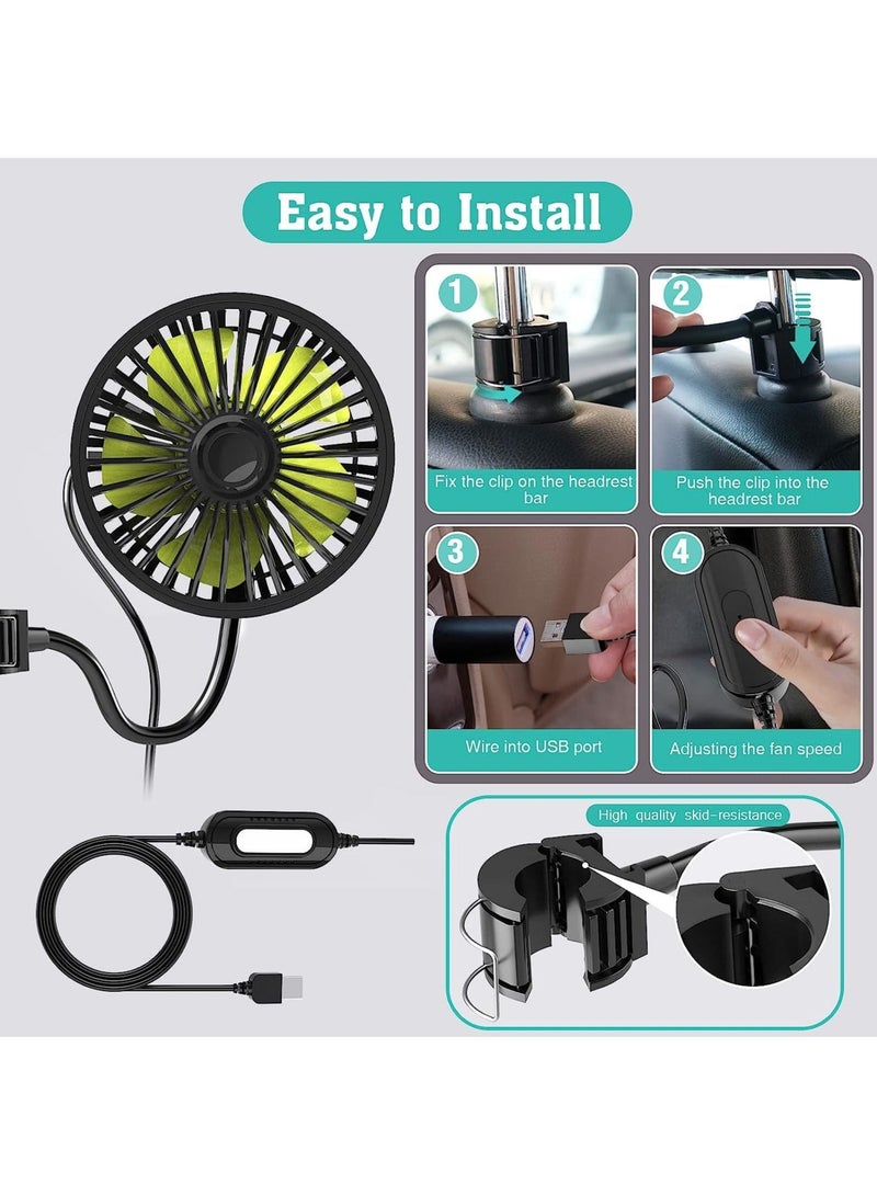Loquat Car Fan, USB Car Fan For Backseat Car Cooling Fan, 3 Speeds Strong Wind 5V Powerful Quiet Ventilation Fan With Adjustable Clip Electric Car Seat Fan For Vehicles RV SUV Truck - Image 5