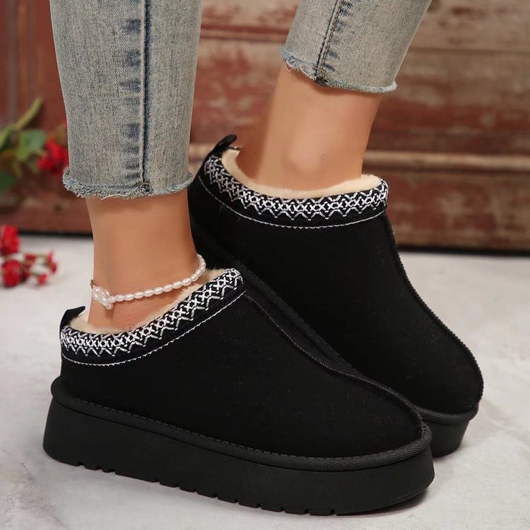 Winter New Snow Boots Fleece-Lined Warm Thick Bottom Baotou Mao Half Slippers Cotton Shoes For Hair - Image 4