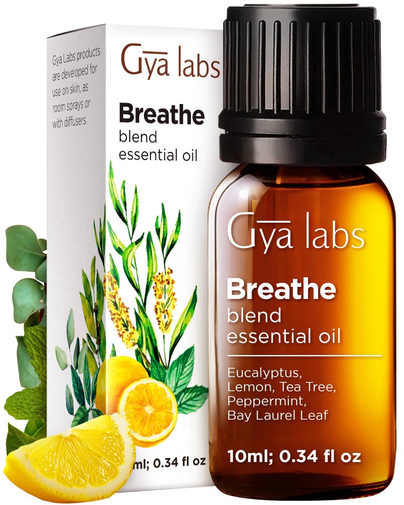 Gya Labs Breathe Essential Oil Blends - 100% Pure Natural Breathe Easy Essential Oils from Eucalyptus, Peppermint and More for Humidifier Cleaner (0.34 Fl Oz) - Image 1