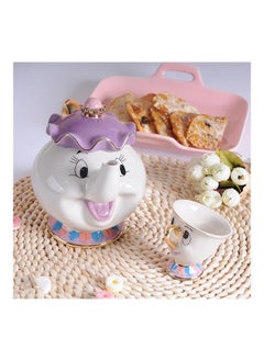 NIBEMINENT 2-Piece Mrs. Potts Chip Tea Pot And Cup Set White/Purple/Gold Pot(500), Cup(55)ml  - Image 3