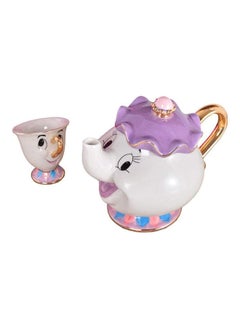 NIBEMINENT 2-Piece Mrs. Potts Chip Tea Pot And Cup Set White/Purple/Gold Pot(500), Cup(55)ml  - Image 1