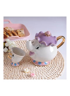 NIBEMINENT 2-Piece Mrs. Potts Chip Tea Pot And Cup Set White/Purple/Gold Pot(500), Cup(55)ml  - Image 2