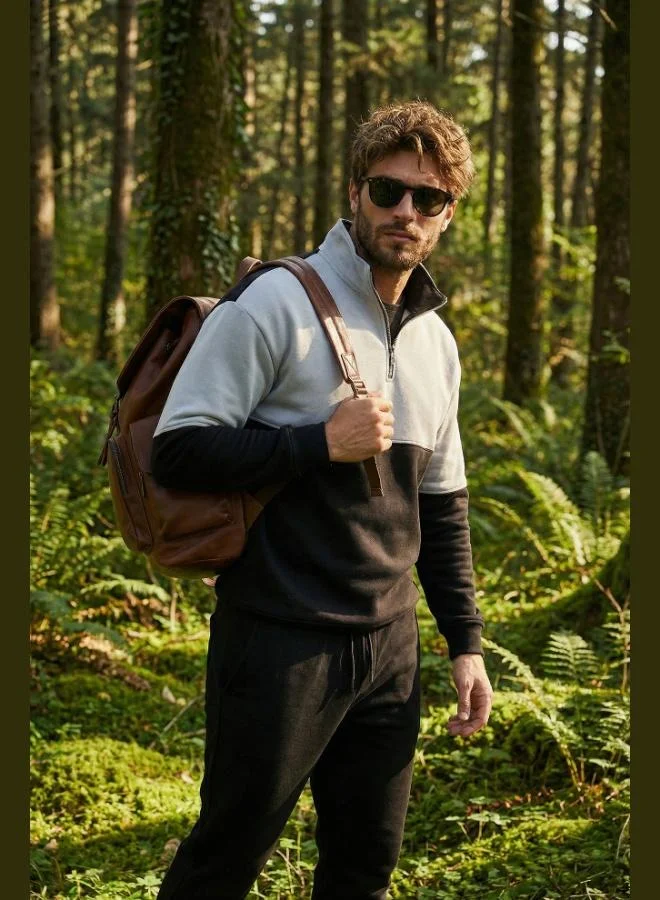 بوراتي سويت رجالي بياقة واقفة وسحاب نصي، بقصة منتظمة، بألوان متداخلة من بوراتي