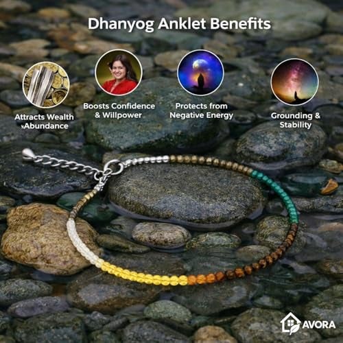 AVORA Dhan Yog Anklet for Women | Pyrite, Citrine & Green Aventurine Crystal Anklet for Wealth & Prosperity | Astrology Dhanyog Payal with Certificate of Authenticity | Stylish Beaded - Image 4