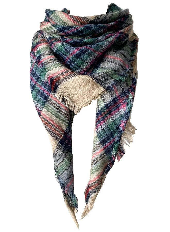 Wander Agio Womens Warm Scarf Triangle Shawls Large Scarves Stripe Small Plaid Fichu Pink Green Beige 40 - Image 2