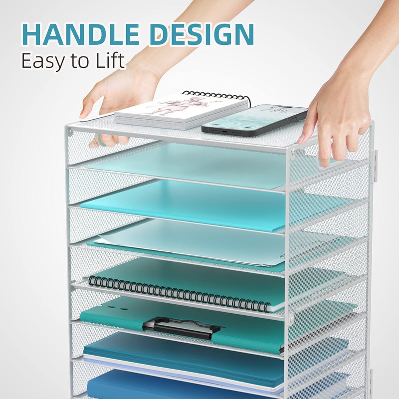 DALTACK 9-Tier Paper Letter Tray Desk Organizer with Handles, Mesh File Holder Organization, Paper Sorter Desk Organizer for Office Home School, White - Image 5