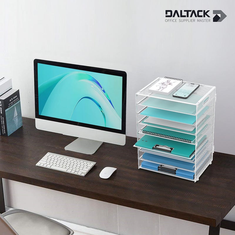 DALTACK 9-Tier Paper Letter Tray Desk Organizer with Handles, Mesh File Holder Organization, Paper Sorter Desk Organizer for Office Home School, White - Image 2