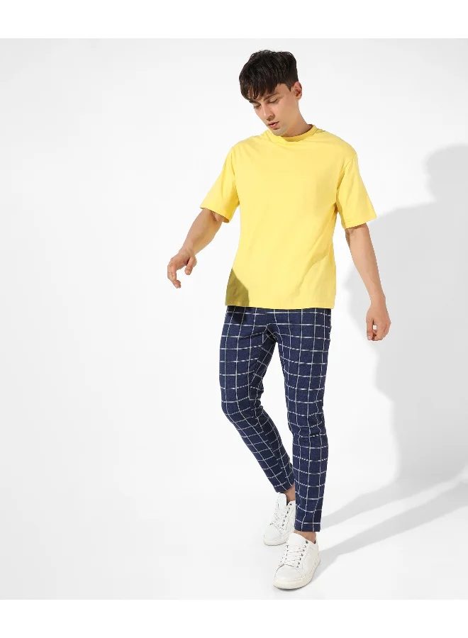 Campus Sutra Men's Dark Blue Checkered Regular Fit Trackpants