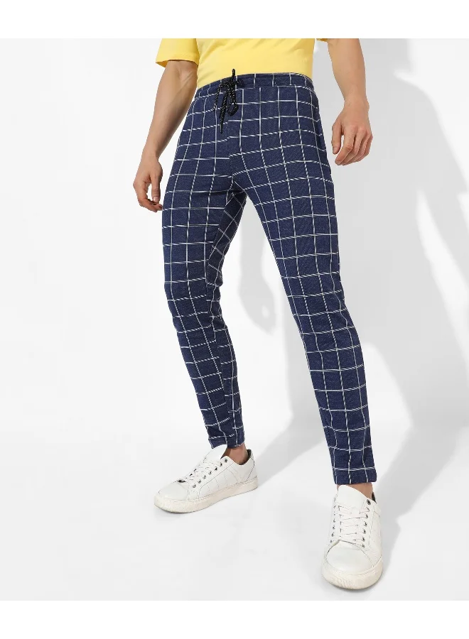 Campus Sutra Men's Dark Blue Checkered Regular Fit Trackpants