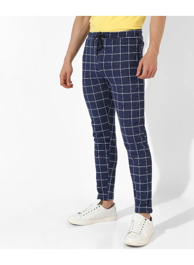 Campus Sutra Men's Dark Blue Checkered Regular Fit Trackpants