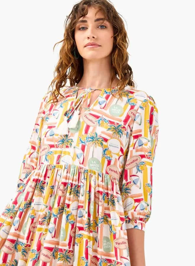 Splash FAV Printed Tie-Neck Dress