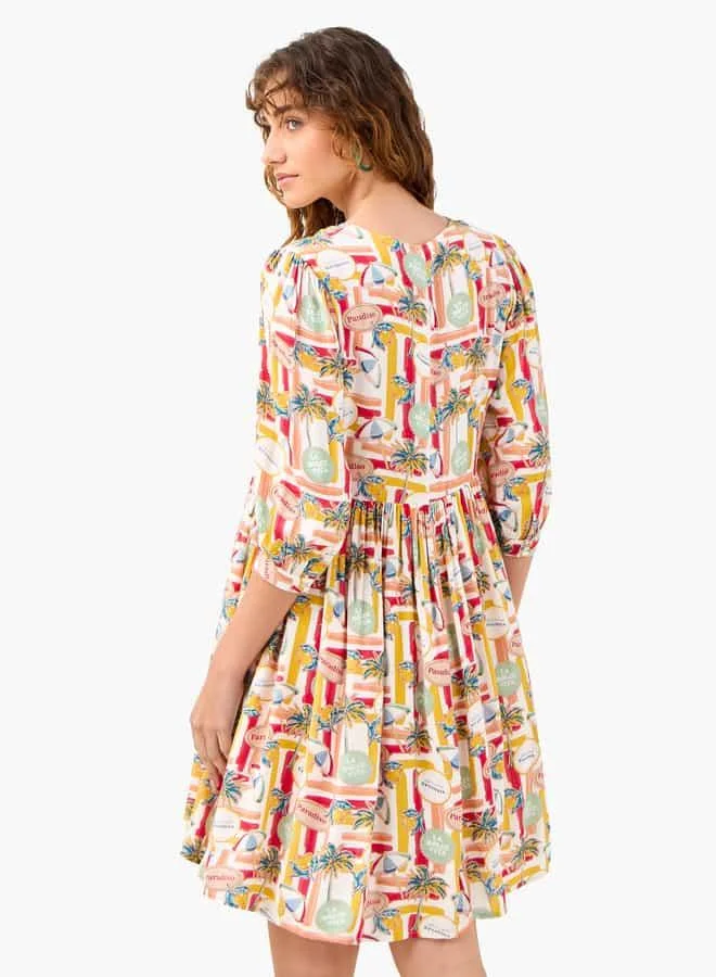 Splash FAV Printed Tie-Neck Dress