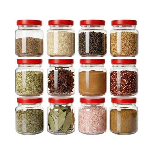 CROCO JAR Glass Storage Jars - Set of 12, 500ml Round Airtight Containers with Red Lids – Ideal for Kitchen Organization, Pantry, and Food Storage - Image 1