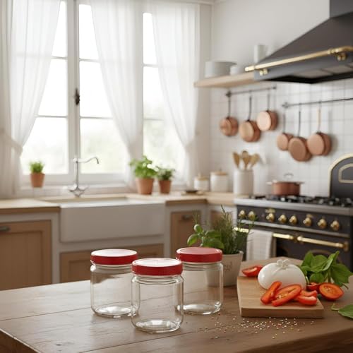 CROCO JAR Glass Storage Jars - Set of 12, 500ml Round Airtight Containers with Red Lids – Ideal for Kitchen Organization, Pantry, and Food Storage - Image 2
