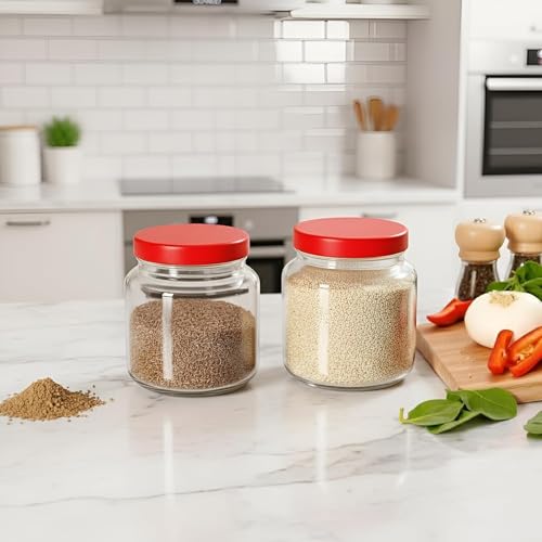CROCO JAR Glass Storage Jars - Set of 12, 500ml Round Airtight Containers with Red Lids – Ideal for Kitchen Organization, Pantry, and Food Storage - Image 4