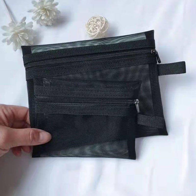 3pcs Mesh Zipper Makeup Bag Set Large Medium Small Portable Travel Organizer Pouches for Women Toiletry and Skincare Storage - Image 4