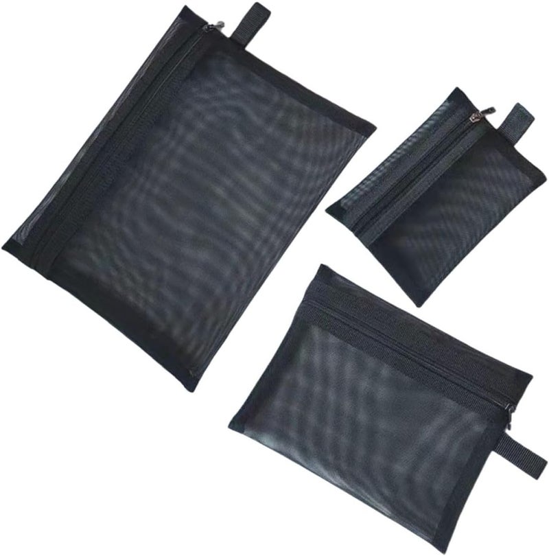 3pcs Mesh Zipper Makeup Bag Set Large Medium Small Portable Travel Organizer Pouches for Women Toiletry and Skincare Storage - Image 1