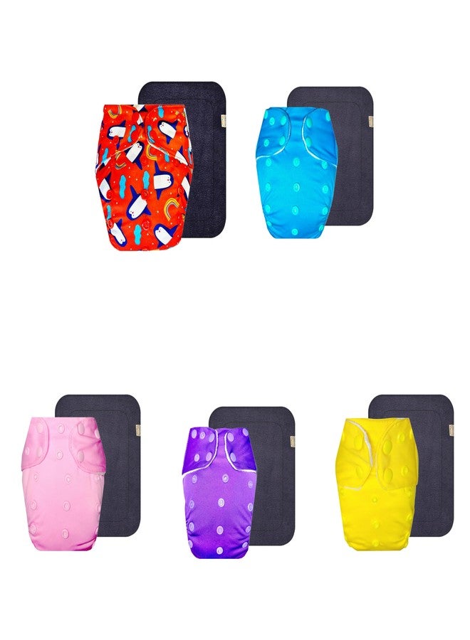 Dumbledo Premium Cloth Diaper with Gray Insert (Pack of 5) | Dry Feel and Comfortable | Breathable | Adjustable Snaps | Ideal for Toddlers | 3 Months - 3 Years | Unisex Baby - Image 1