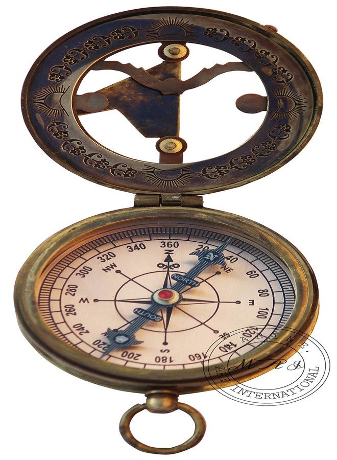 MAI Brass Sundial Compass Beautiful Gift Item with Leather Case - Sun Clock - Steampunk Accessory – Nautical Gift – Wedding Gifts for Him – Sundial Watch - Image 5