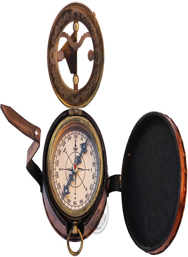 MAI Brass Sundial Compass Beautiful Gift Item with Leather Case - Sun Clock - Steampunk Accessory – Nautical Gift – Wedding Gifts for Him – Sundial Watch - Image 2