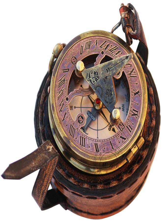 MAI Brass Sundial Compass Beautiful Gift Item with Leather Case - Sun Clock - Steampunk Accessory – Nautical Gift – Wedding Gifts for Him – Sundial Watch - Image 3
