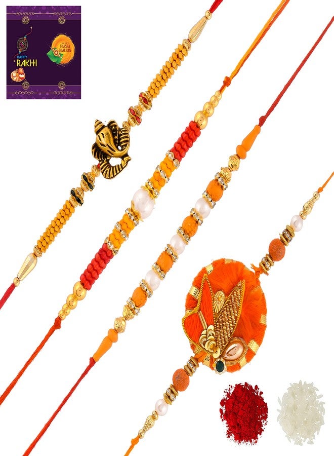 AR Eyewar Multicolor Four Designer Rakhi Combo Set For Brother Sister (ARR211174)