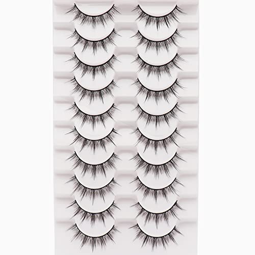 Losha Manga Lashes Fluffy Faux Mink Lashes Natural Look 10 Pairs Asian False Eyelashes Pack Look Like Individual Clusters BC009 - Image 2
