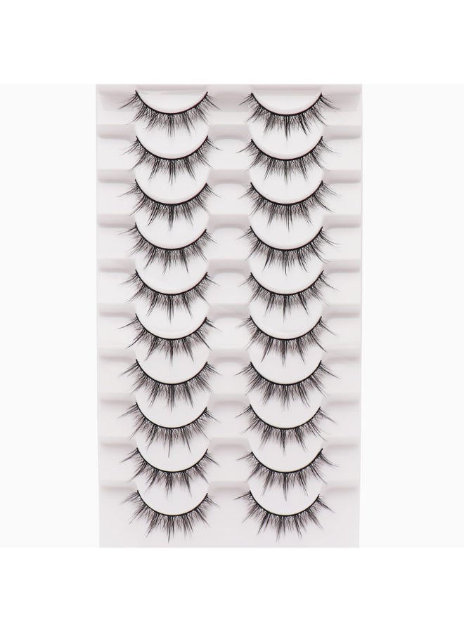 Losha Manga Lashes Fluffy Faux Mink Lashes Natural Look 10 Pairs Asian False Eyelashes Pack Look Like Individual Clusters BC009 - Image 3