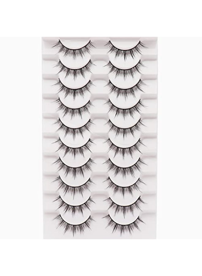 Losha Manga Lashes Fluffy Faux Mink Lashes Natural Look 10 Pairs Asian False Eyelashes Pack Look Like Individual Clusters BC009 - Image 1
