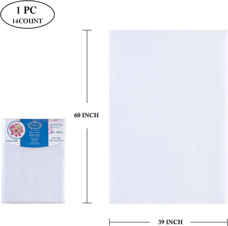 CANFOISON Aida Cloth Big Size 14 Count, White Cross Stitch Fabric, 39 inch by 60 inch - Image 2