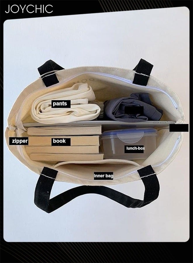 Joychic حقيبة قماشية نسائية كورية الطراز بحمالة كتف واحدة مع تصميم فني بسحاب حقيبة قماشية محمولة مناسبة للخروج وحضور الدروس والتنزه - Image 4