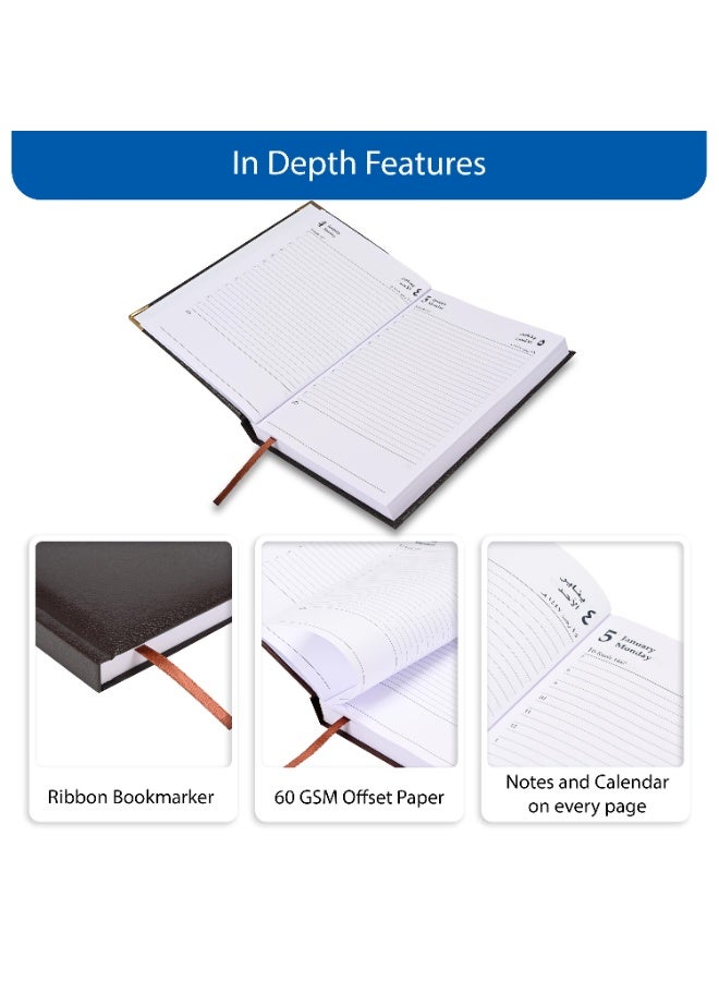 FIS 2026 A5 Diary, 148x210mm Size, 1 Side Padded Vinyl Cover, 1 Day a Page Format, Golden Corners, 60gsm White Paper, English/Arabic, Chocolate Cover-FSDI22AE26CH - Image 5