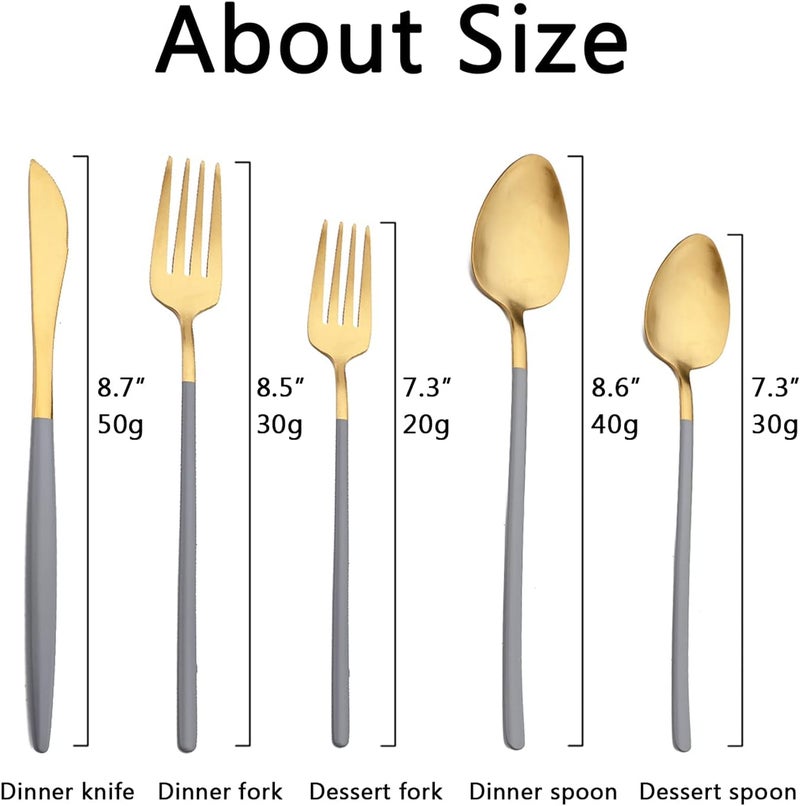 JASHII Matte Grey and Gold Silverware Set 304 Stainless Steel Flatware Set Service for 4 Tableware Cutlery Set for Home Restaurant Party Dinner ForksSpoonsKnives Slim Handle Dishwasher Safe - Image 3