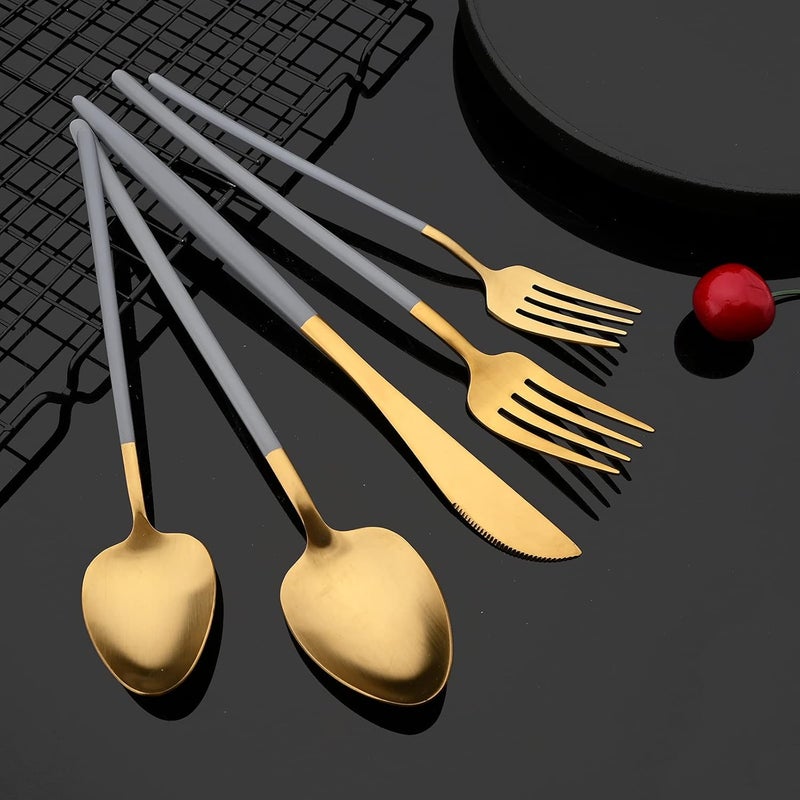 JASHII Matte Grey and Gold Silverware Set 304 Stainless Steel Flatware Set Service for 4 Tableware Cutlery Set for Home Restaurant Party Dinner ForksSpoonsKnives Slim Handle Dishwasher Safe - Image 2