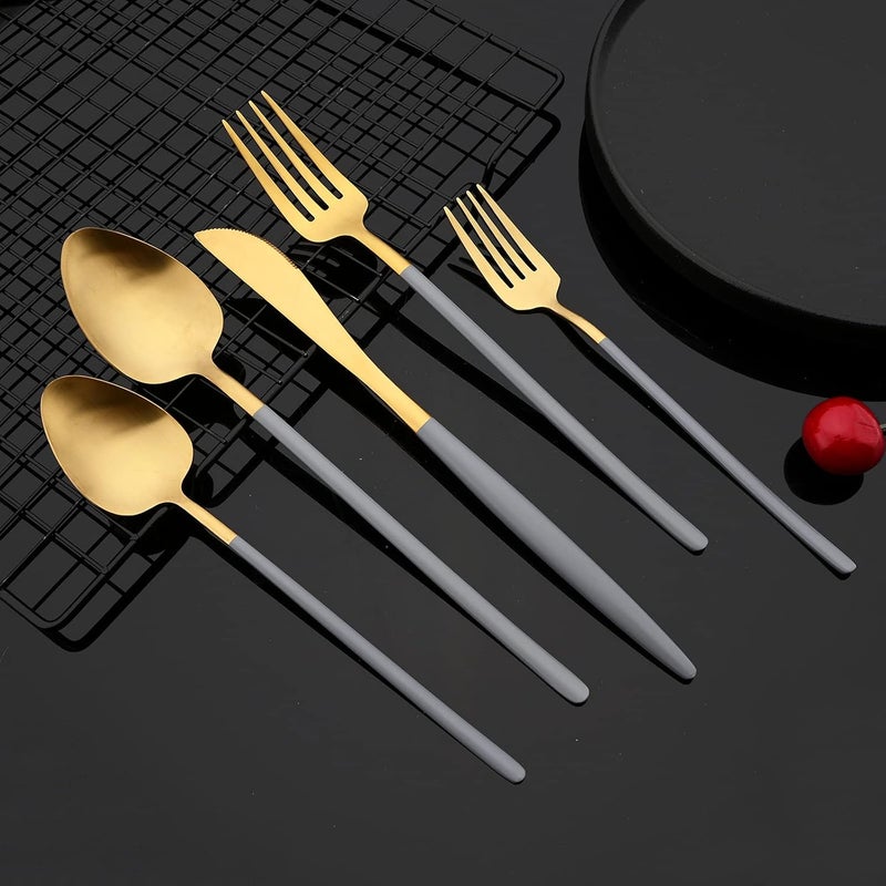 JASHII Matte Grey and Gold Silverware Set 304 Stainless Steel Flatware Set Service for 4 Tableware Cutlery Set for Home Restaurant Party Dinner ForksSpoonsKnives Slim Handle Dishwasher Safe - Image 4