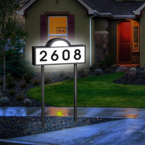 INDARUN Solar Address Signs for Yard Solar Powered House Numbers Sign with Cool White Warm White 45 Leds Lighted Address Numbers In Ground or Wall Mounted IP65 Waterproof StreetYard Signs for Outside - Image 1