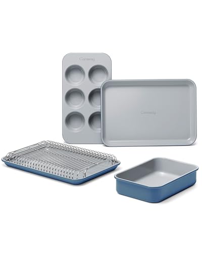 Caraway Mini Bakeware Set – Naturally Non-Stick, Non-Toxic Ceramic Coating – Compact Baking Pans Set for Small Kitchens & Ovens – Includes Baking Sheets, Muffin Pan, Cooling Rack & Storage - Slate - Image 3