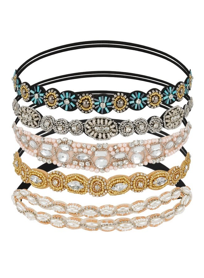AMCAMI 5 Pcs Beaded Headband, Crystal Sparkly Hairbands for Women, Elastic Headbands with Pearls & Rhinestones, Hair Accessories for Women & Girls - Image 1